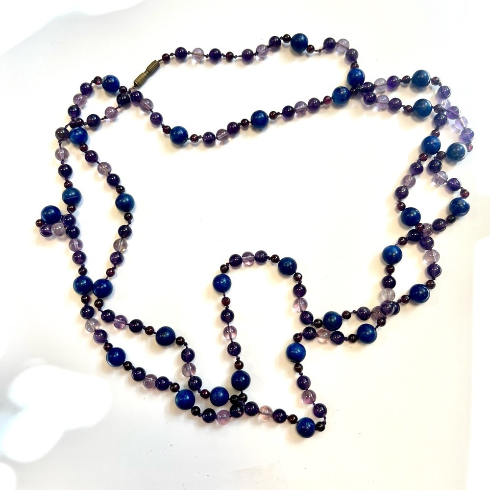 Lapis Lazuli and Purple Stone Beaded Necklace